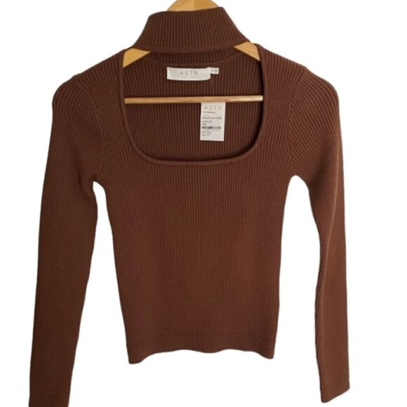 NWT ASTR The Label Brown Ribbed Cutout Cropped Top Small - Picture 1 of 3